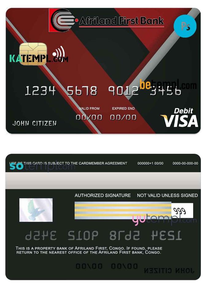 Congo Afriland First bank visa credit card template in PSD format, fully editable